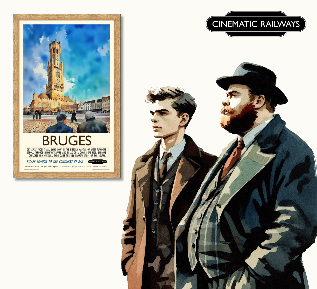 Bruges  - a vintage travel poster inspired by your favourite film / movie - Cinematic Railways