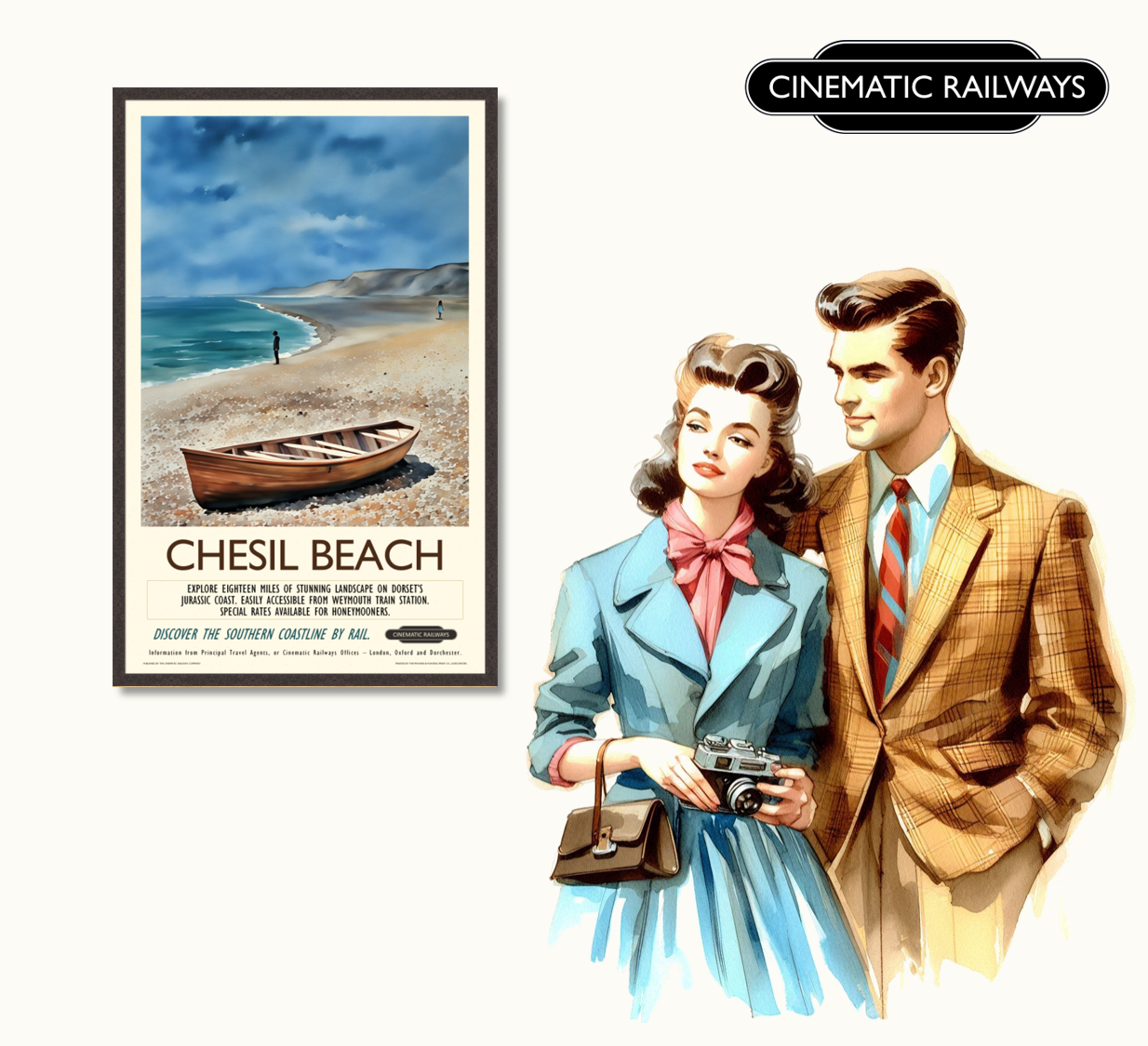 Chesil Beach  - a vintage travel poster inspired by your favourite film / movie - Cinematic Railways