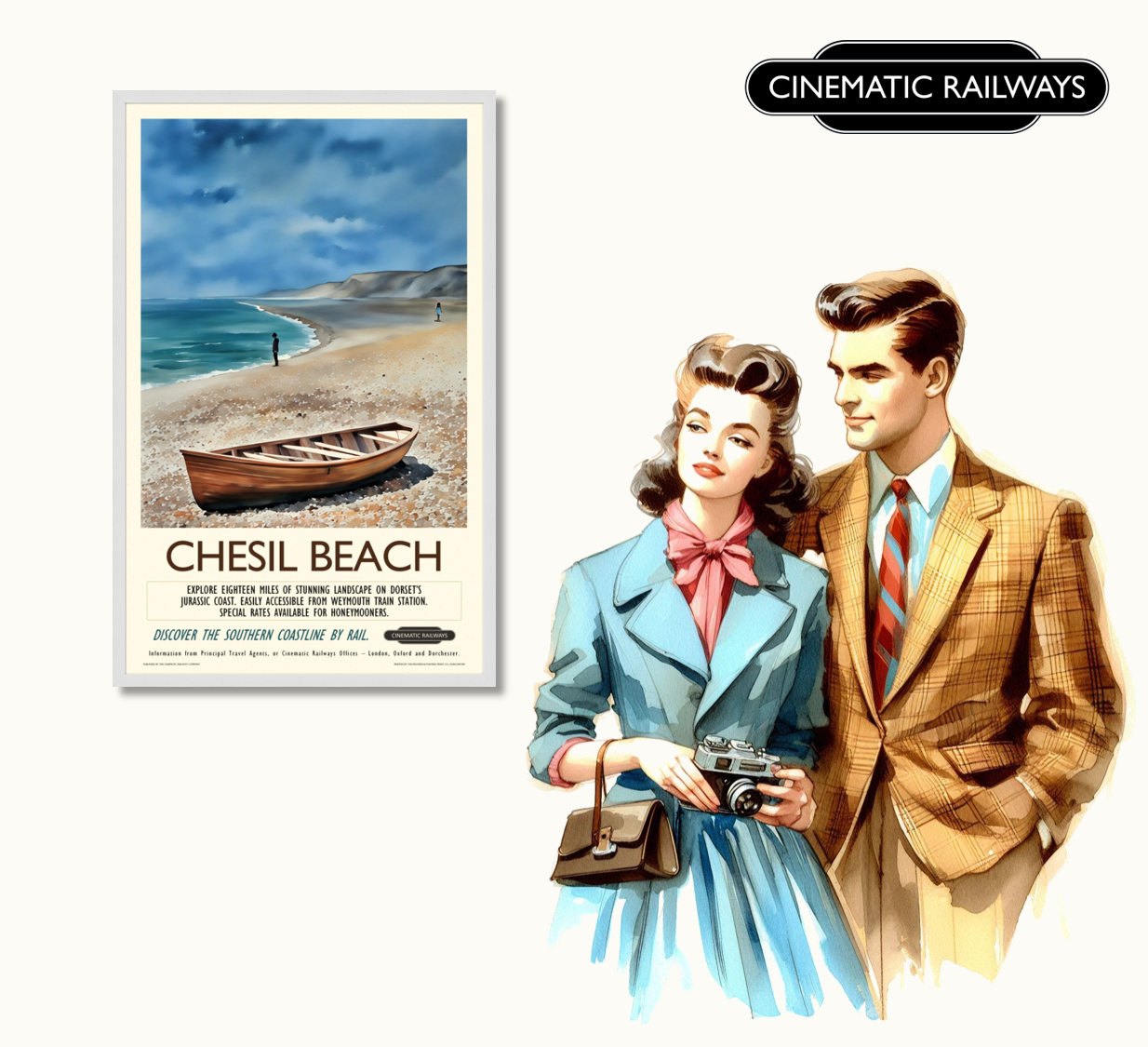 Chesil Beach  - a vintage travel poster inspired by your favourite film / movie - Cinematic Railways