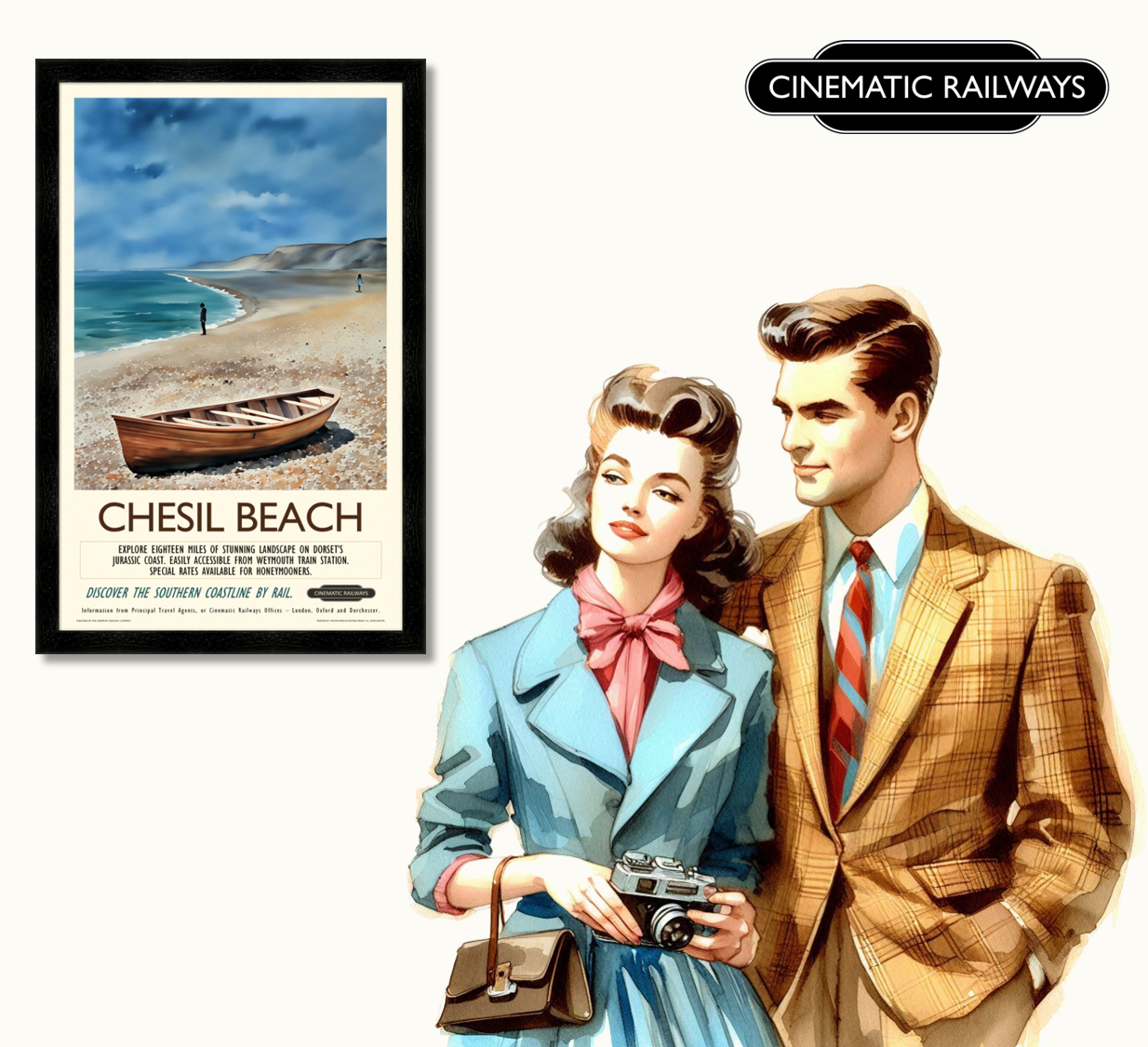 Chesil Beach  - a vintage travel poster inspired by your favourite film / movie - Cinematic Railways