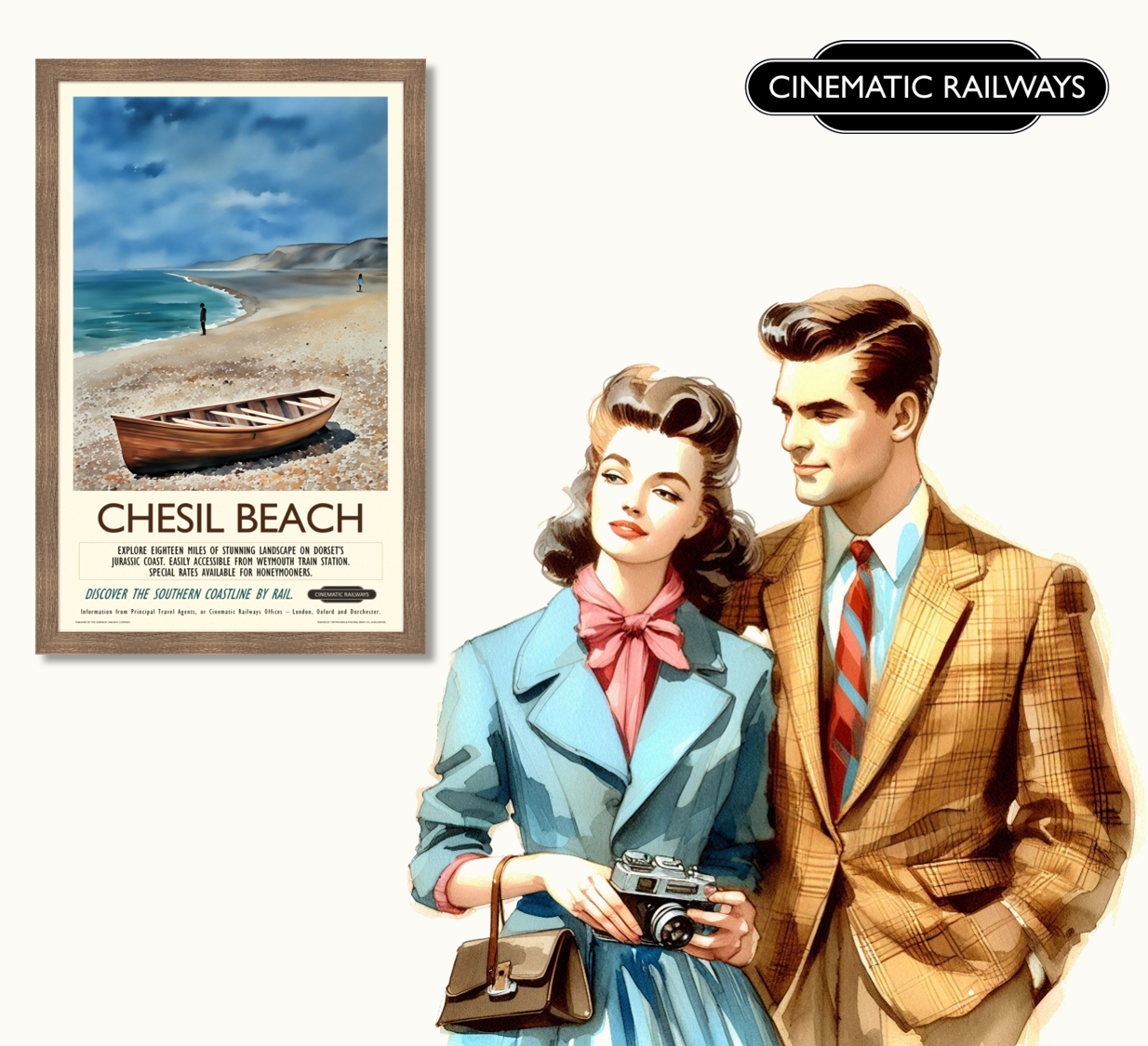 Chesil Beach  - a vintage travel poster inspired by your favourite film / movie - Cinematic Railways