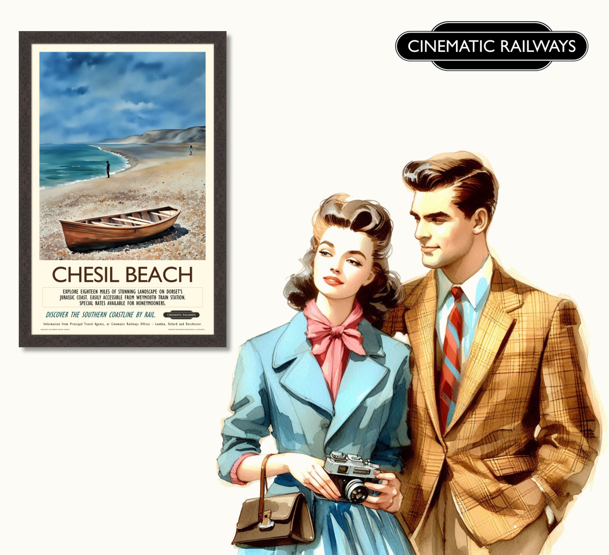 Chesil Beach  - a vintage travel poster inspired by your favourite film / movie - Cinematic Railways