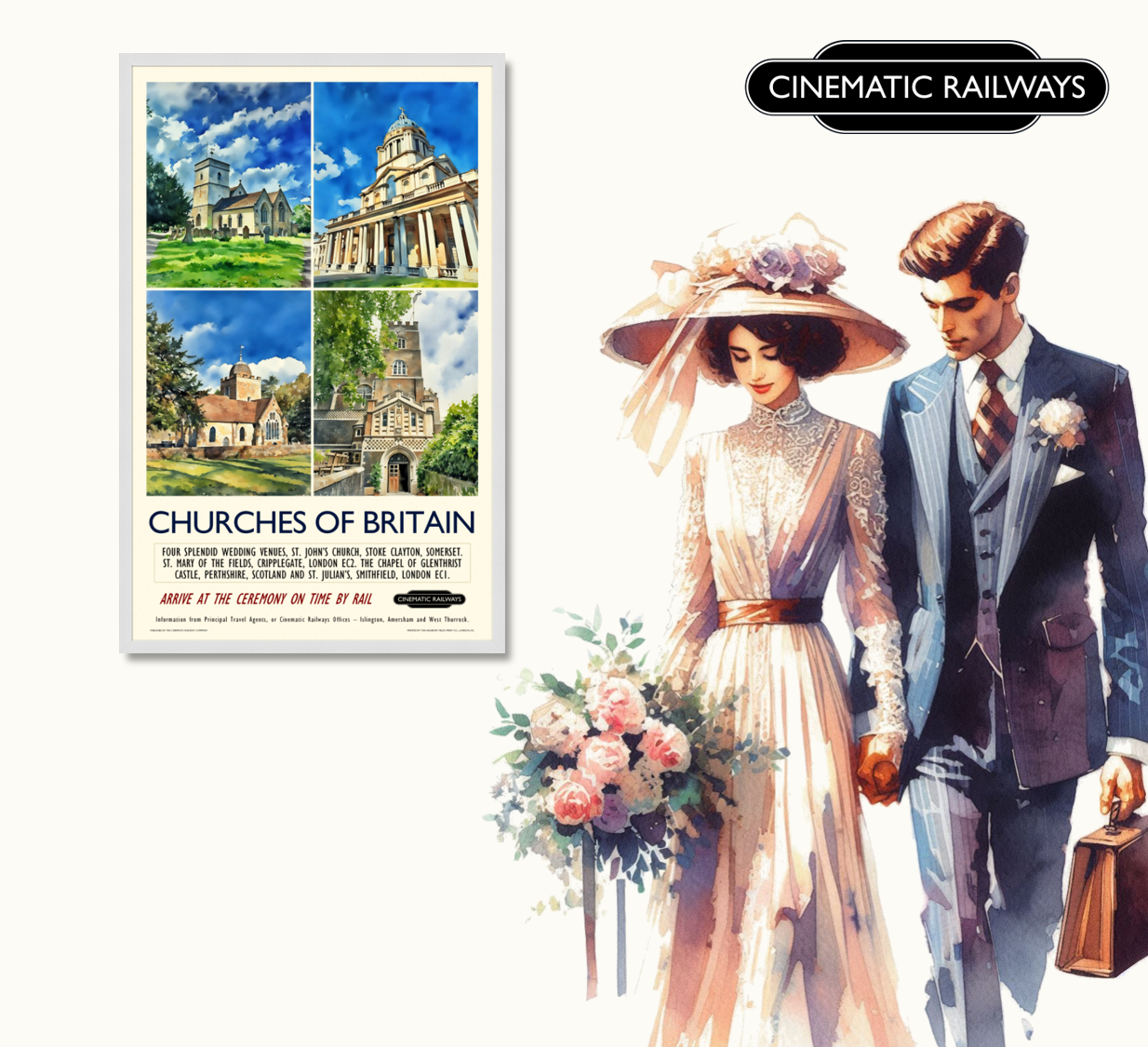 Churches of Britain  - a vintage travel poster inspired by your favourite film / movie - Cinematic Railways