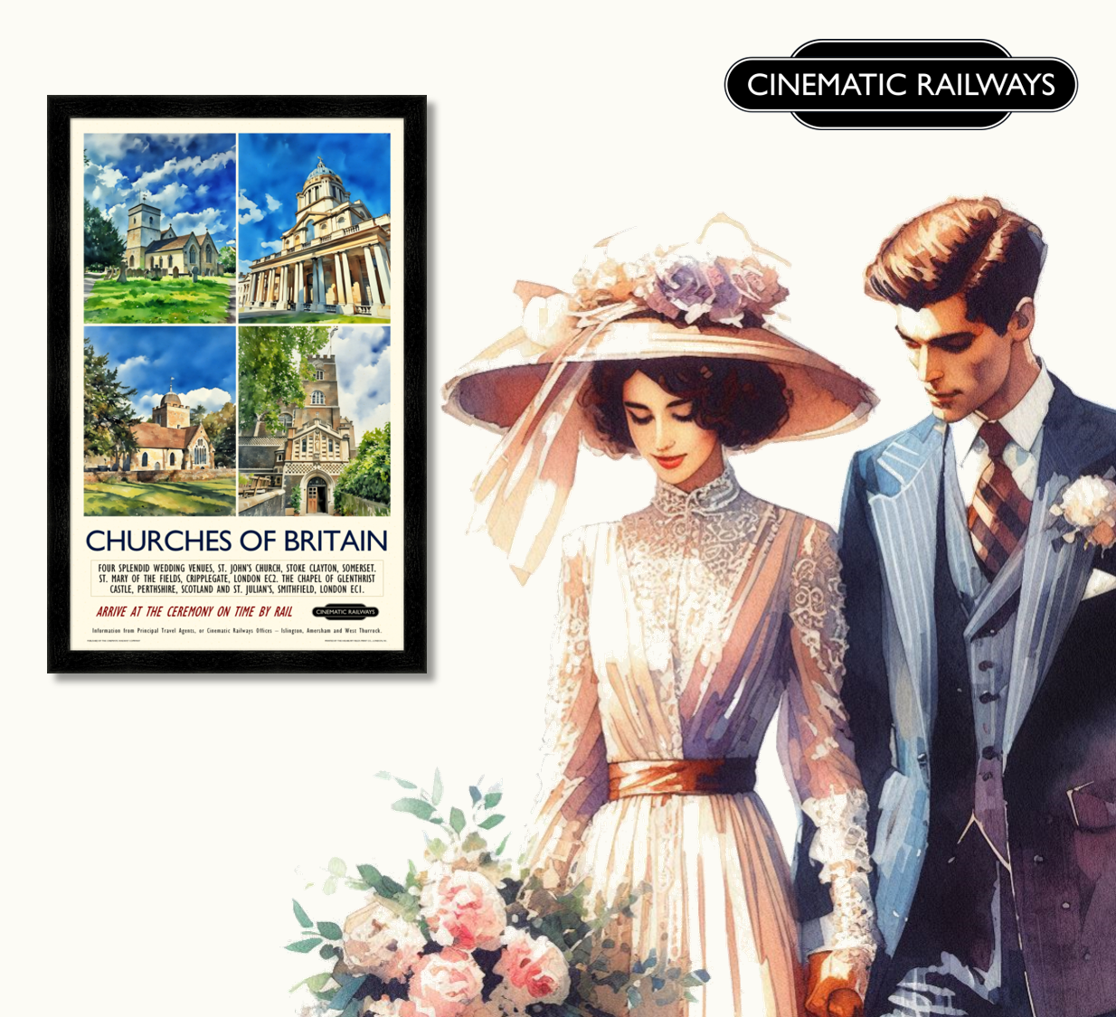 Churches of Britain  - a vintage travel poster inspired by your favourite film / movie - Cinematic Railways