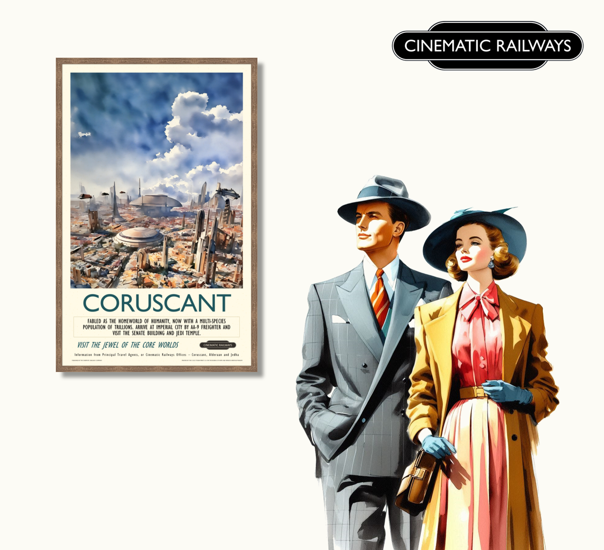 Coruscant  - a vintage travel poster inspired by your favourite film / movie - Cinematic Railways