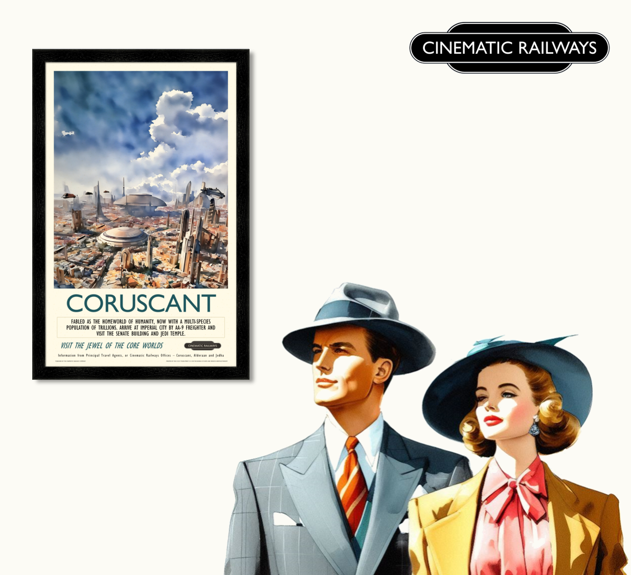 Coruscant  - a vintage travel poster inspired by your favourite film / movie - Cinematic Railways