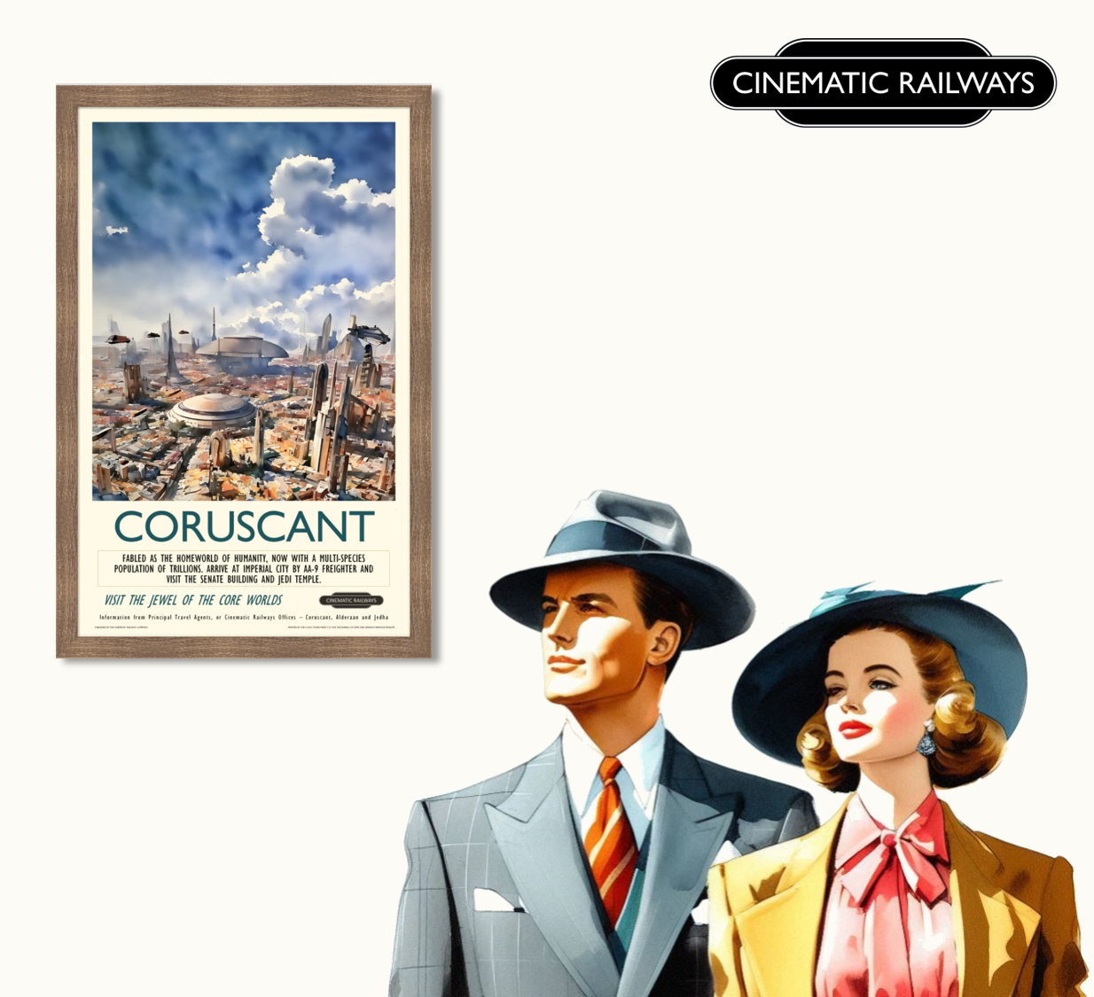 Coruscant  - a vintage travel poster inspired by your favourite film / movie - Cinematic Railways