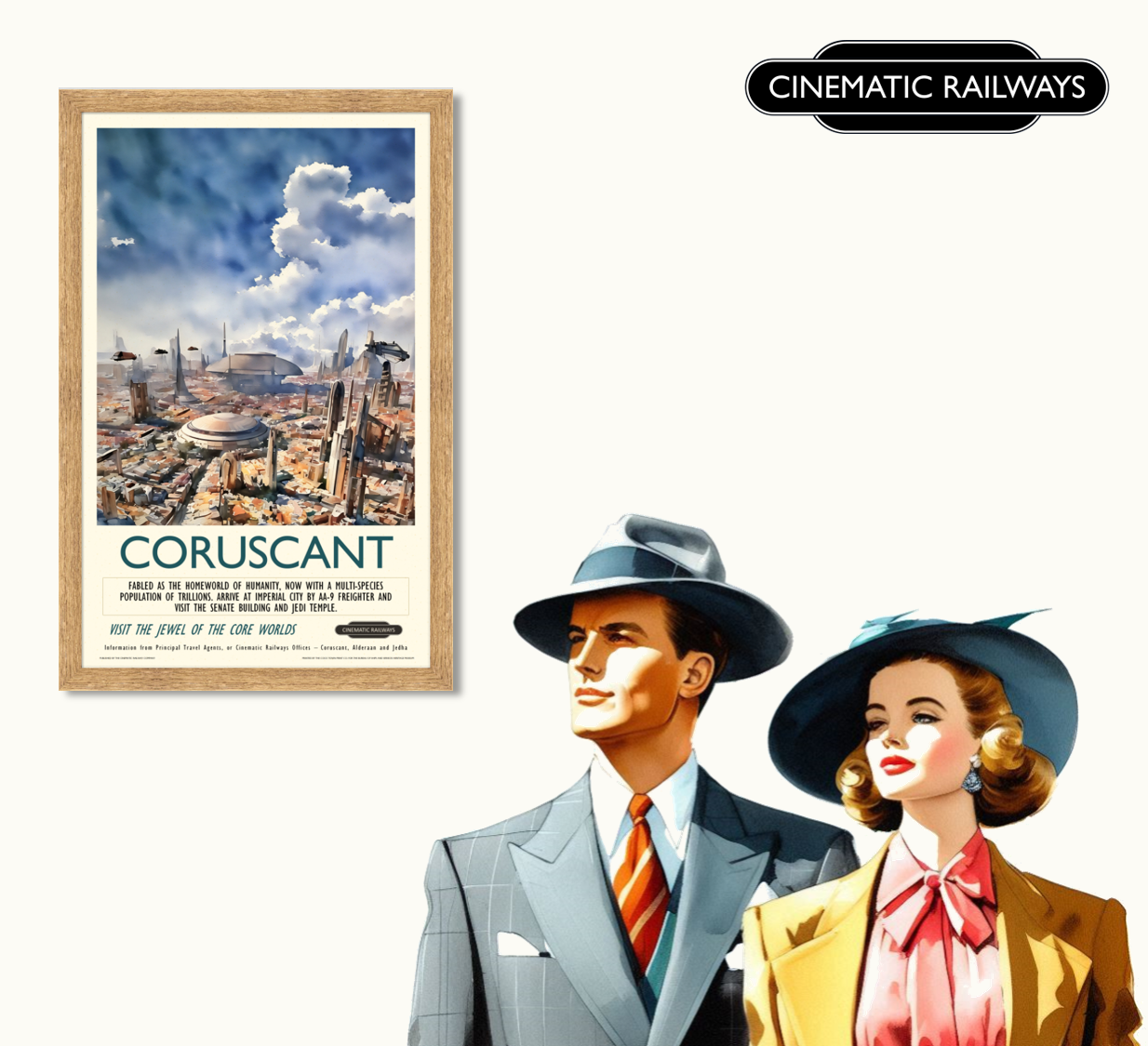 Coruscant  - a vintage travel poster inspired by your favourite film / movie - Cinematic Railways