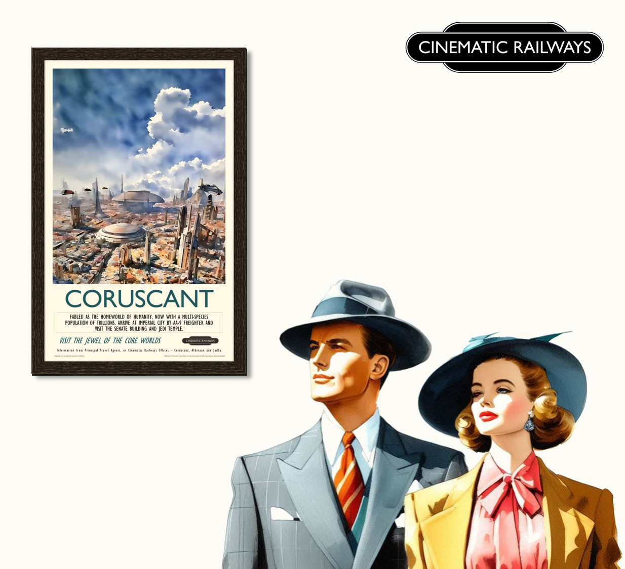 Coruscant  - a vintage travel poster inspired by your favourite film / movie - Cinematic Railways