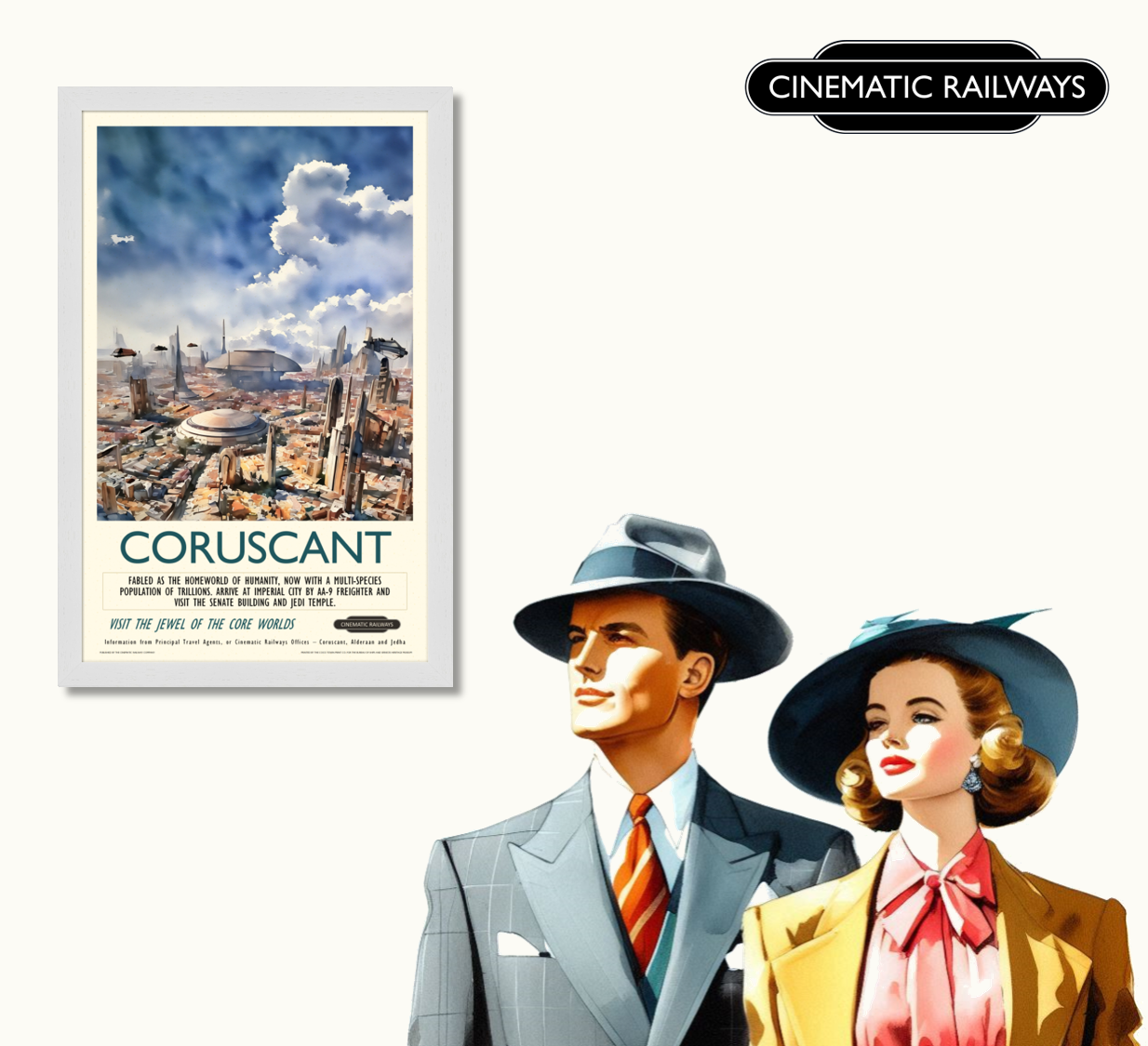 Coruscant  - a vintage travel poster inspired by your favourite film / movie - Cinematic Railways