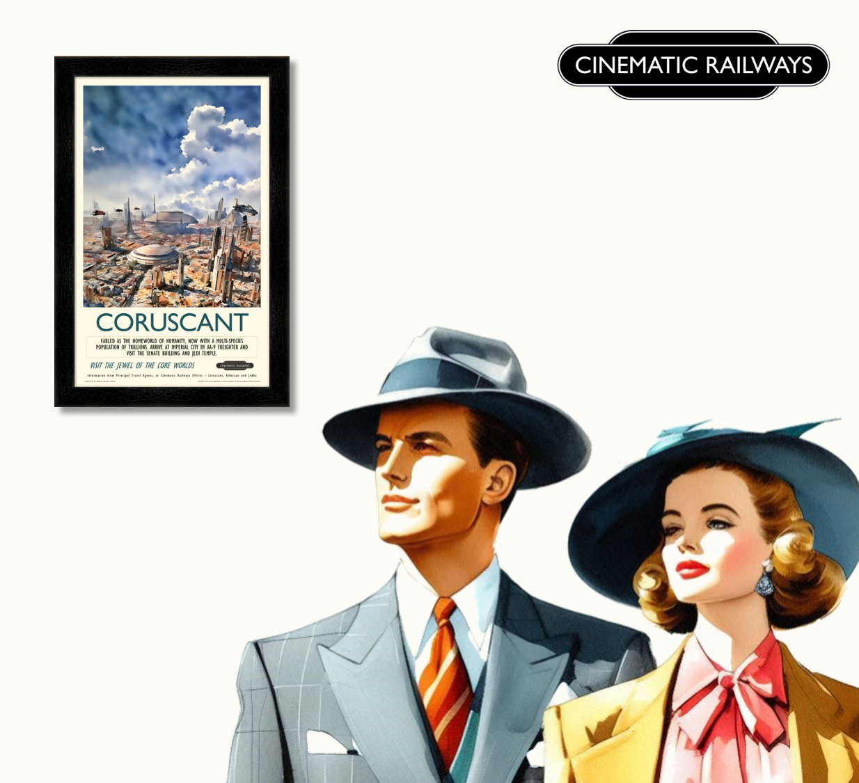 Coruscant  - a vintage travel poster inspired by your favourite film / movie - Cinematic Railways