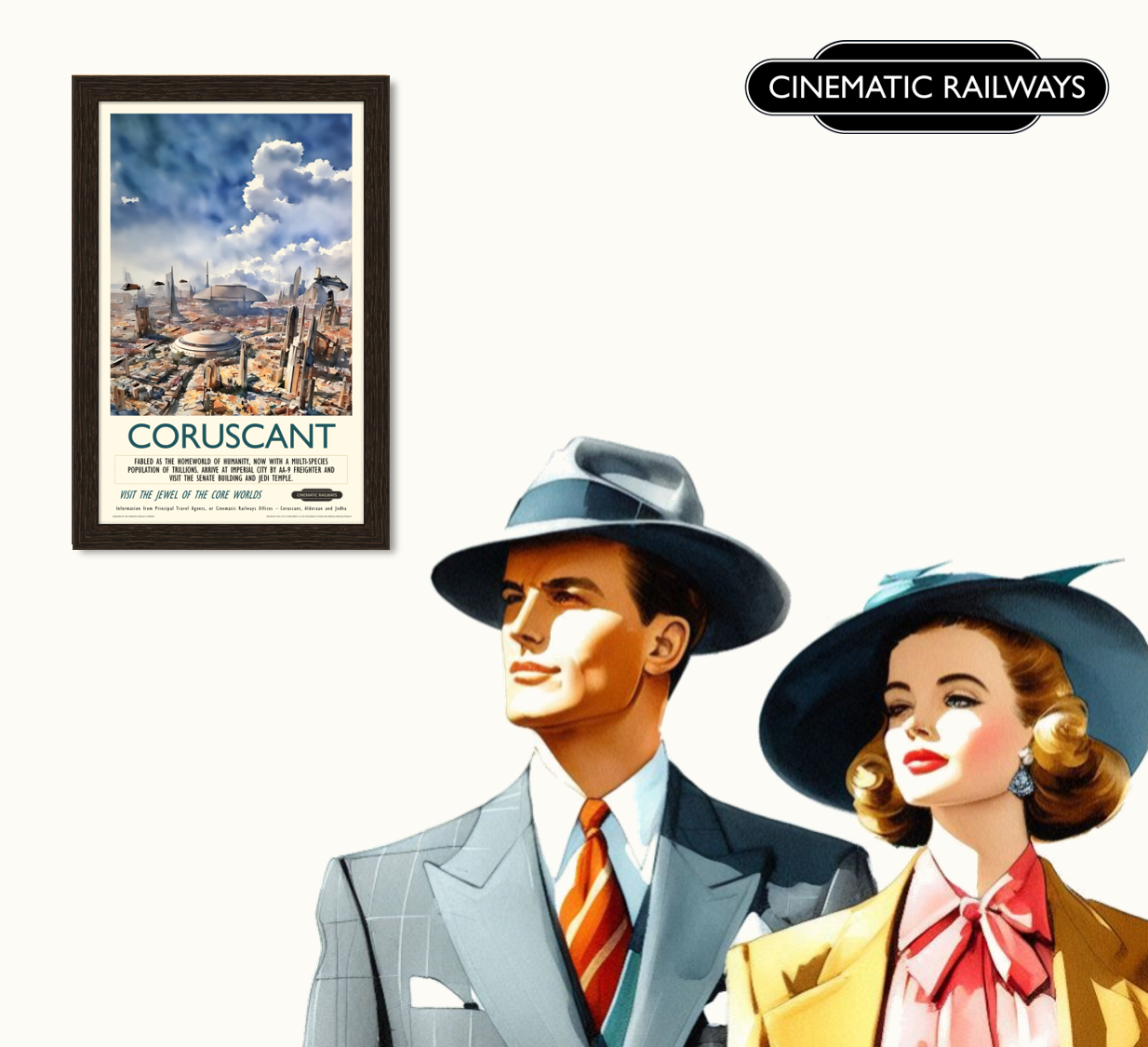 Coruscant  - a vintage travel poster inspired by your favourite film / movie - Cinematic Railways