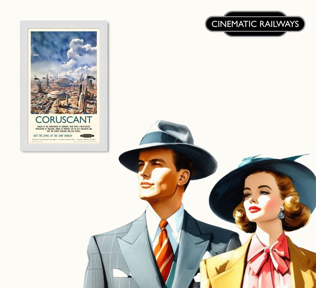 Coruscant  - a vintage travel poster inspired by your favourite film / movie - Cinematic Railways