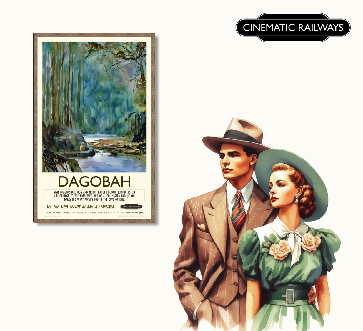 Dagobah  - a vintage travel poster inspired by your favourite film / movie - Cinematic Railways