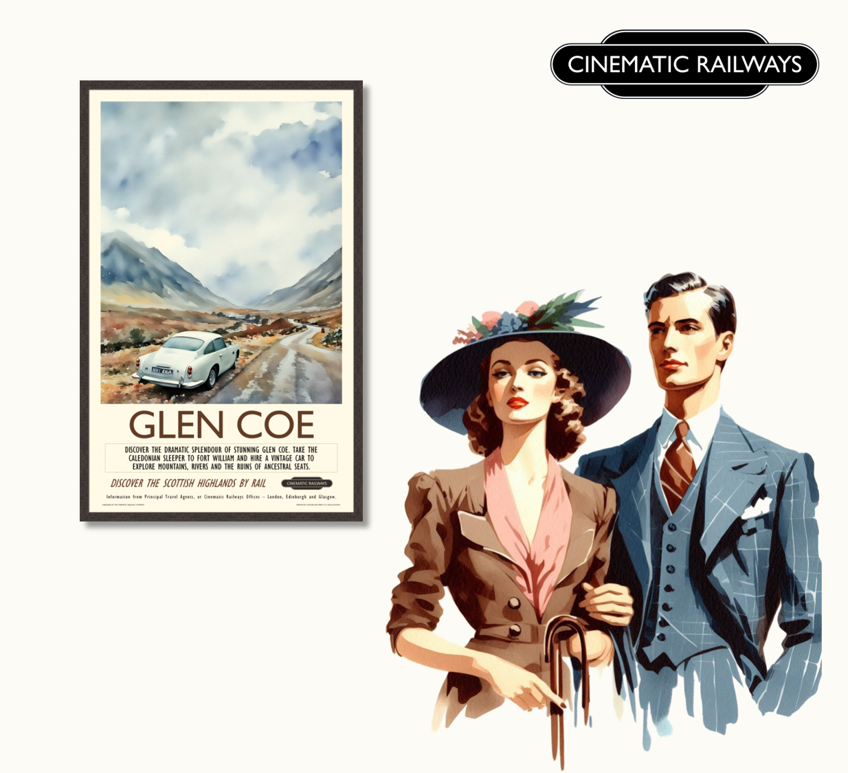 Glen Coe  - a vintage travel poster inspired by your favourite film / movie - Cinematic Railways