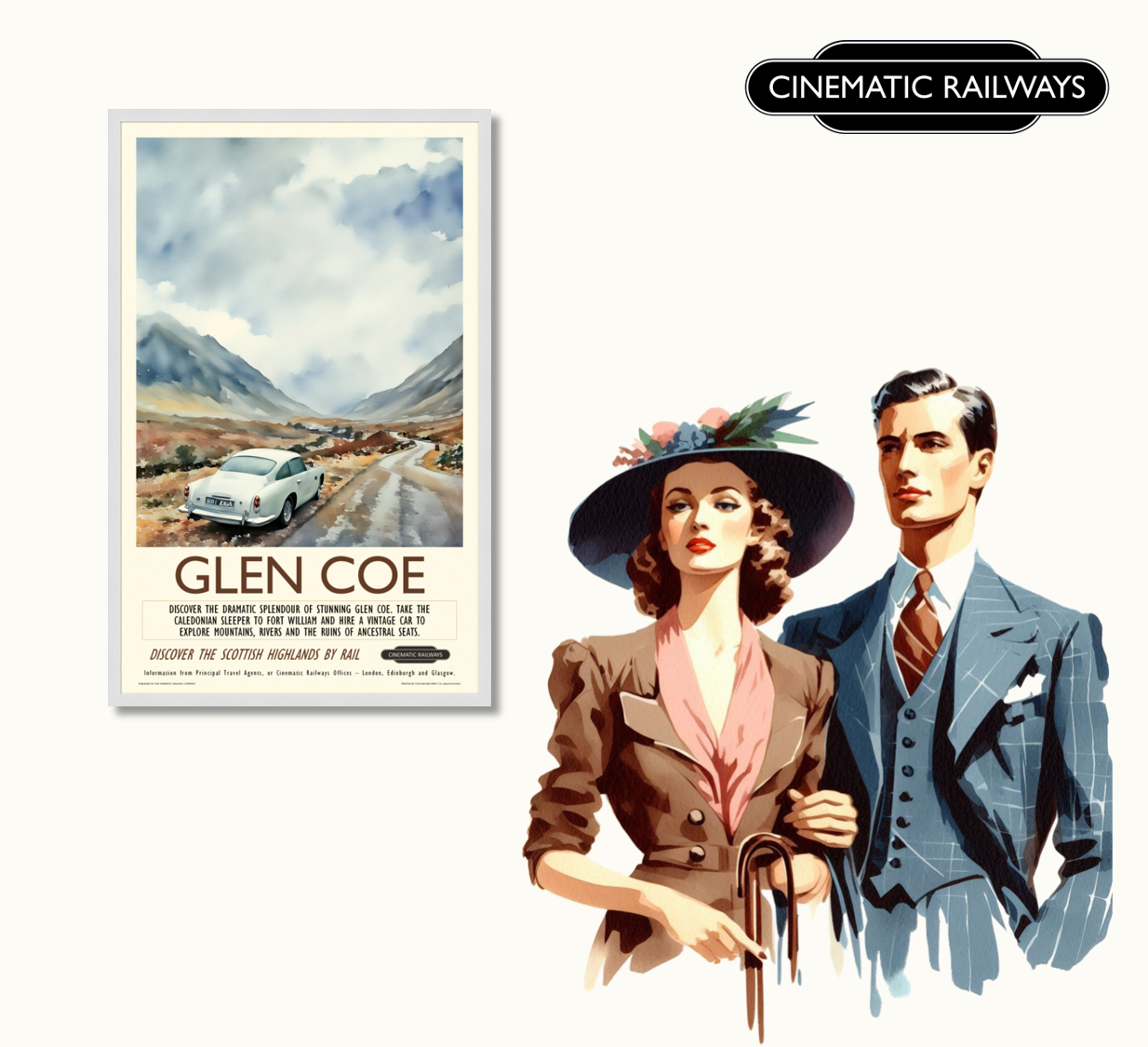 Glen Coe  - a vintage travel poster inspired by your favourite film / movie - Cinematic Railways
