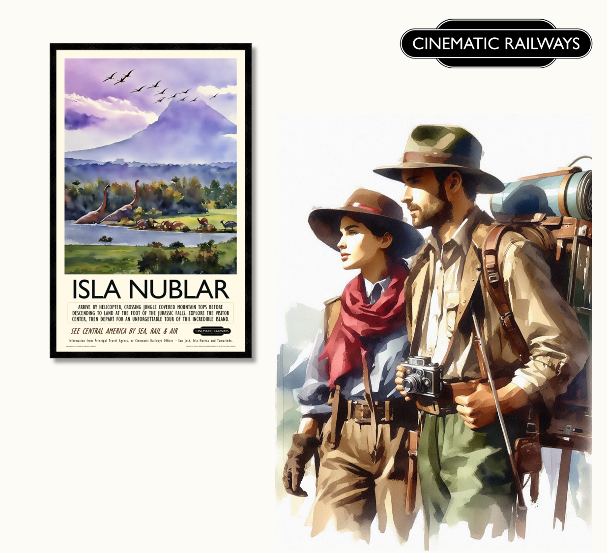Isla Nublar  - a vintage travel poster inspired by your favourite film / movie - Cinematic Railways