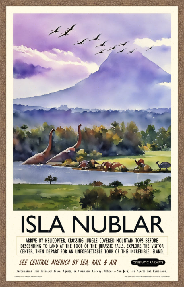 Isla Nublar  - a vintage travel poster inspired by your favourite film / movie - Cinematic Railways