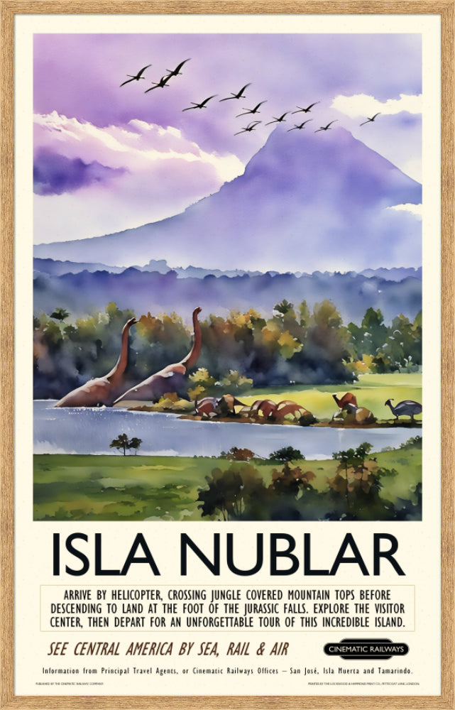 Isla Nublar  - a vintage travel poster inspired by your favourite film / movie - Cinematic Railways