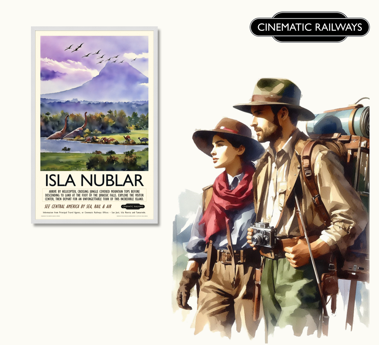 Isla Nublar  - a vintage travel poster inspired by your favourite film / movie - Cinematic Railways