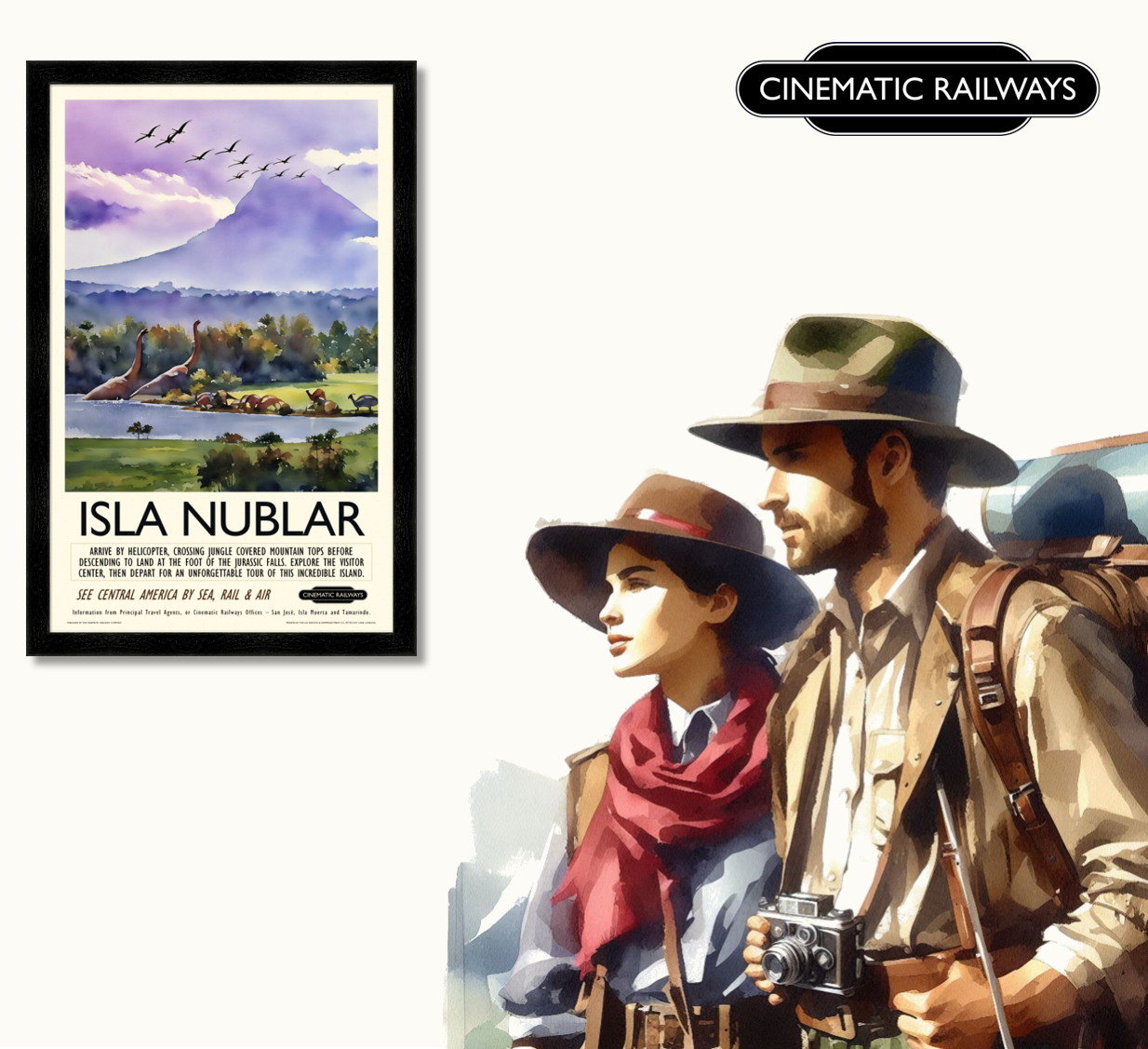 Isla Nublar  - a vintage travel poster inspired by your favourite film / movie - Cinematic Railways