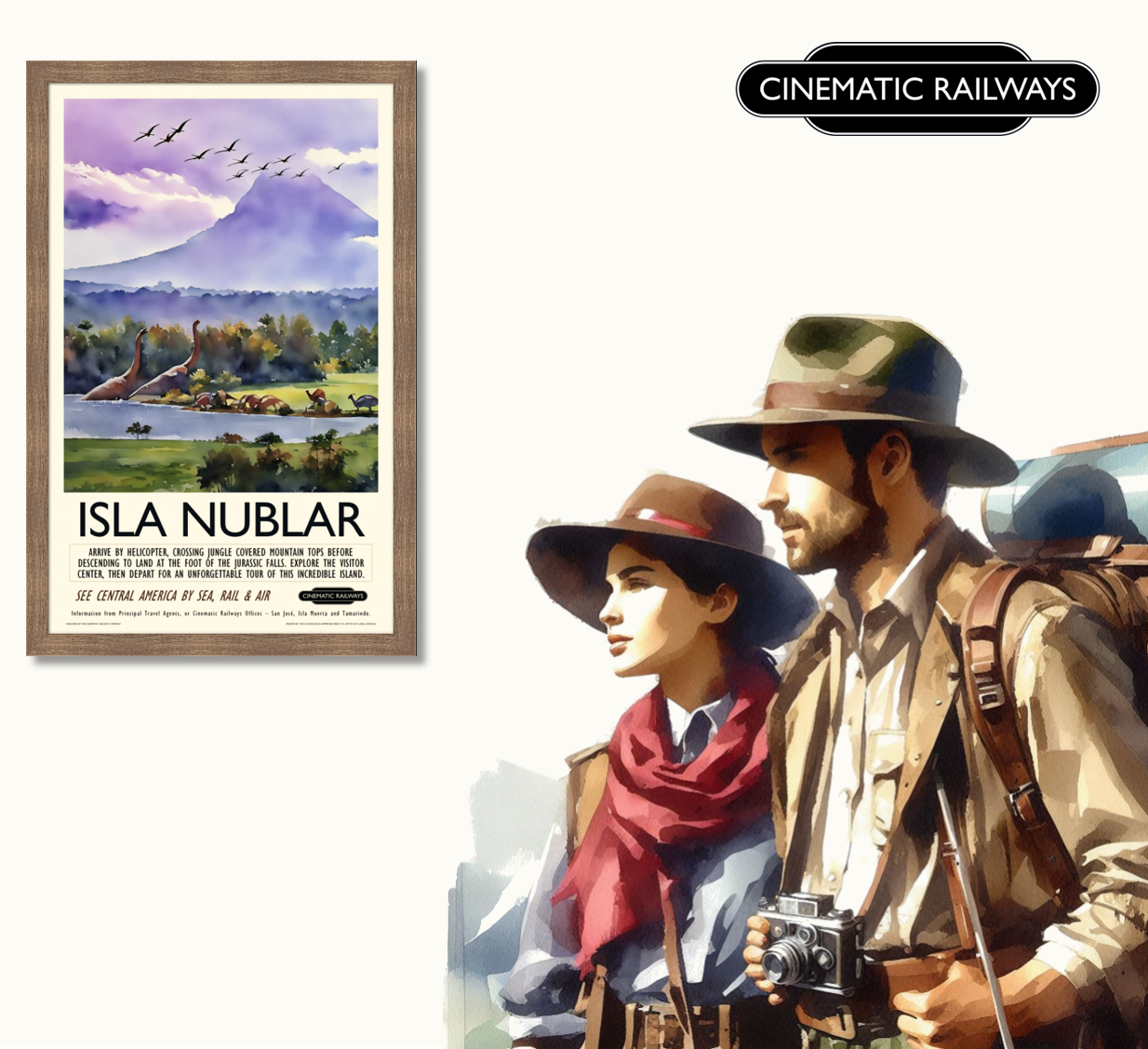 Isla Nublar  - a vintage travel poster inspired by your favourite film / movie - Cinematic Railways