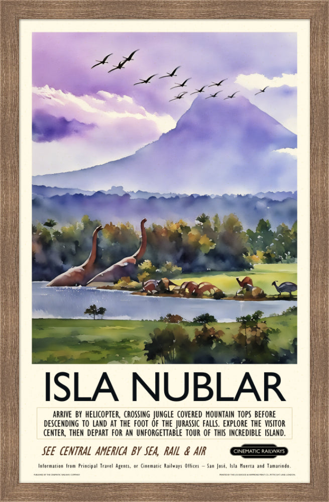 Isla Nublar  - a vintage travel poster inspired by your favourite film / movie - Cinematic Railways
