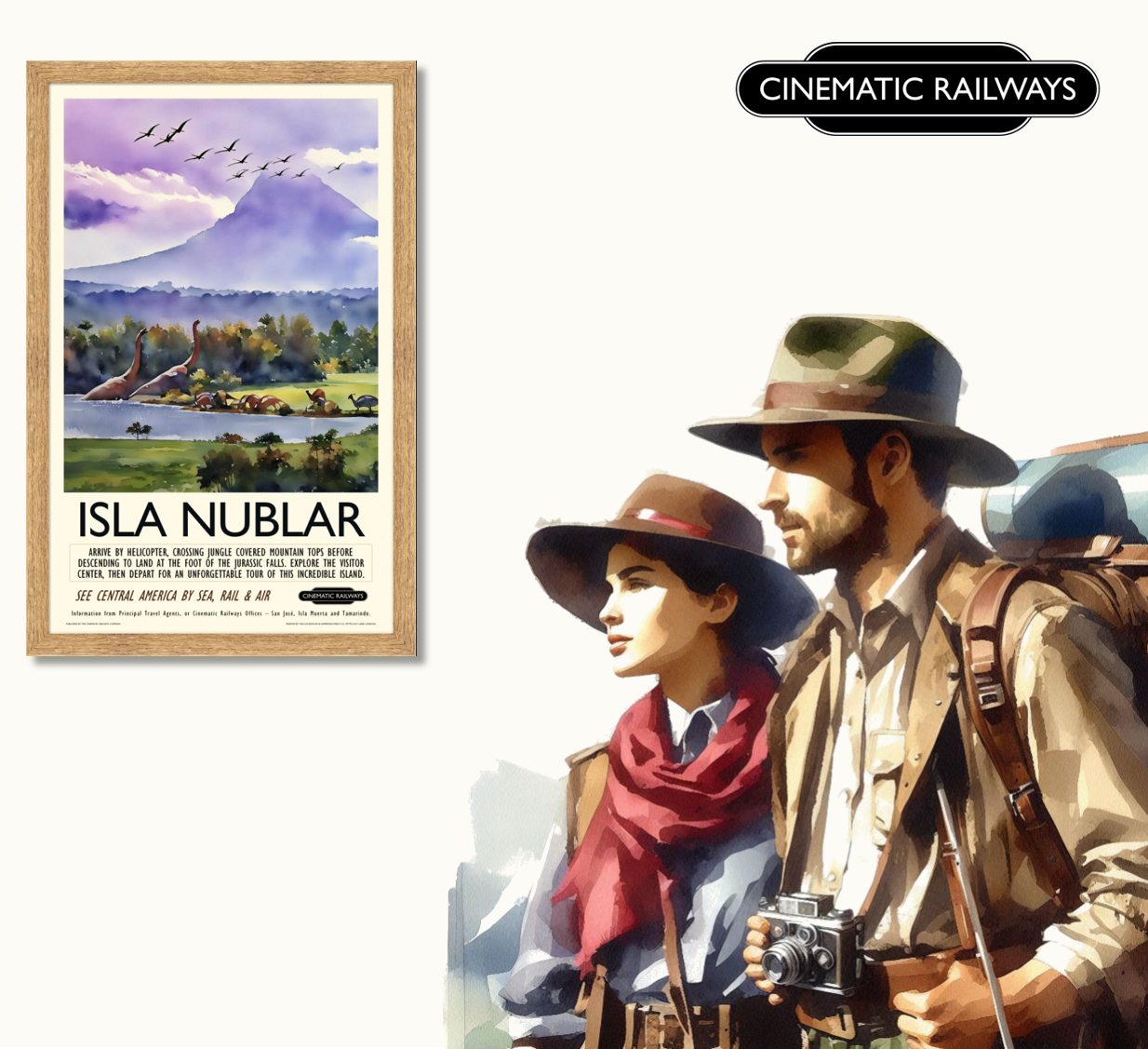Isla Nublar  - a vintage travel poster inspired by your favourite film / movie - Cinematic Railways