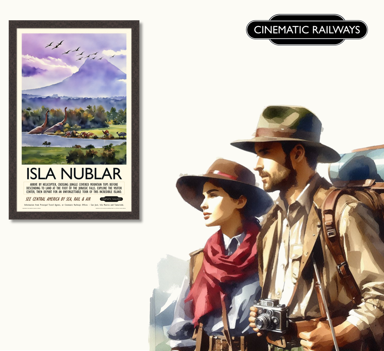 Isla Nublar  - a vintage travel poster inspired by your favourite film / movie - Cinematic Railways