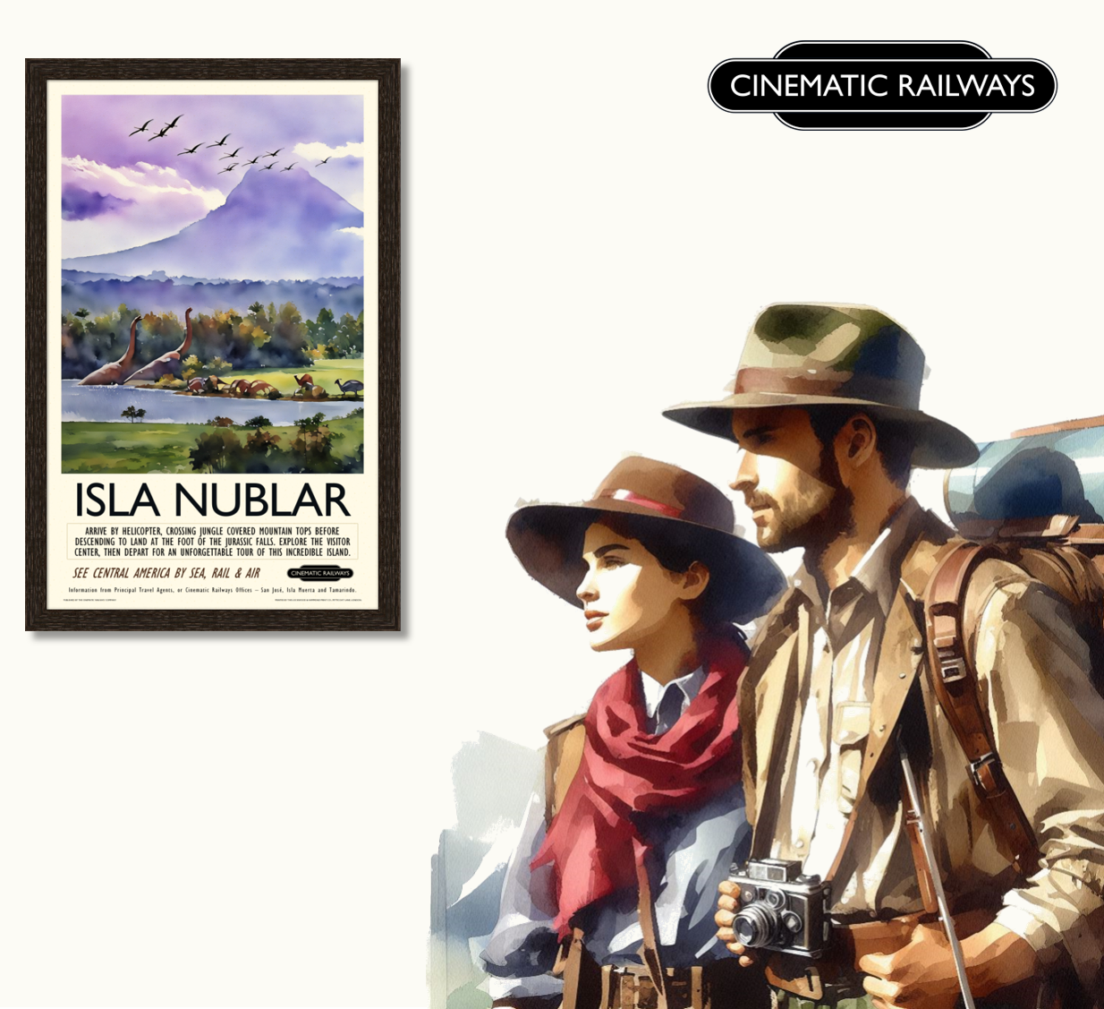 Isla Nublar  - a vintage travel poster inspired by your favourite film / movie - Cinematic Railways