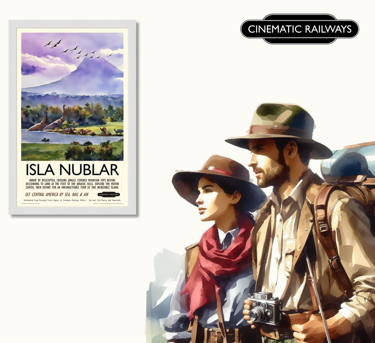 Isla Nublar  - a vintage travel poster inspired by your favourite film / movie - Cinematic Railways