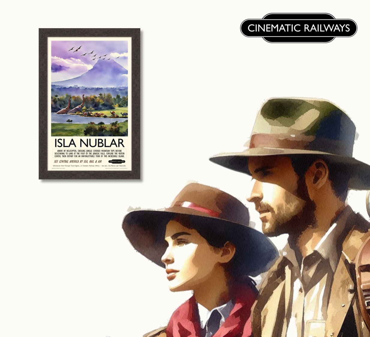 Isla Nublar  - a vintage travel poster inspired by your favourite film / movie - Cinematic Railways