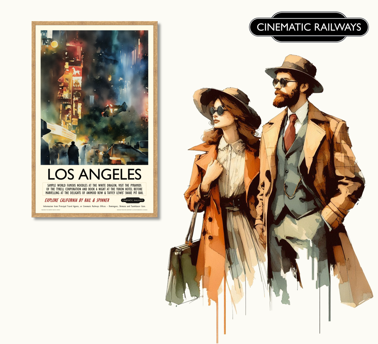 Los Angeles  - a vintage travel poster inspired by your favourite film / movie - Cinematic Railways