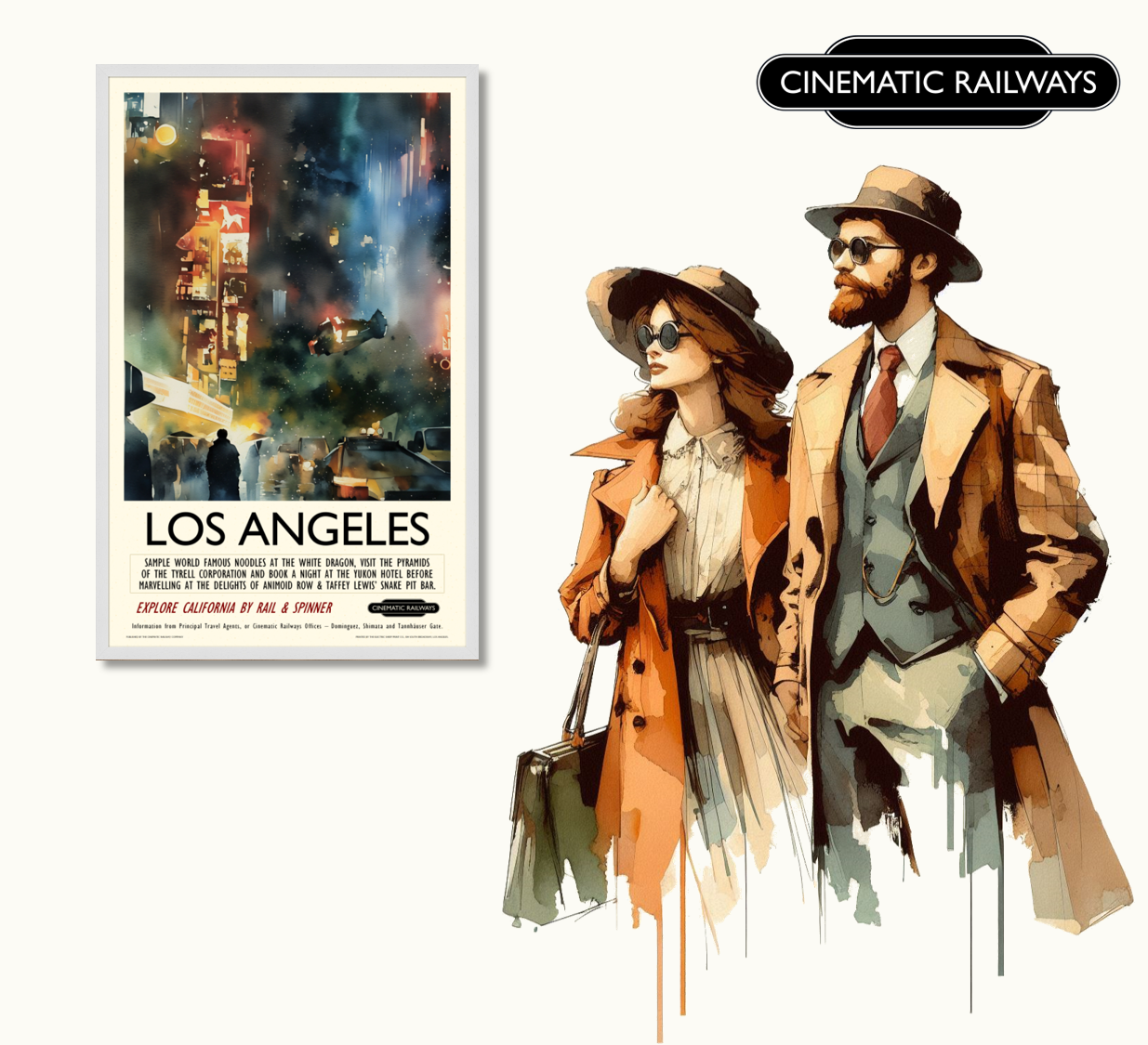 Los Angeles  - a vintage travel poster inspired by your favourite film / movie - Cinematic Railways
