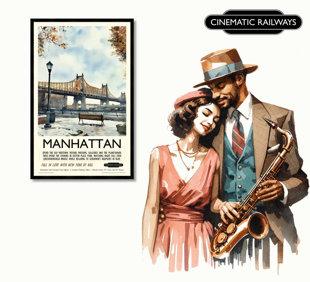 Manhattan  - a vintage travel poster inspired by your favourite film / movie - Cinematic Railways