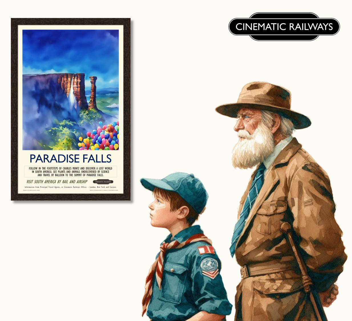 Paradise Falls  - a vintage travel poster inspired by your favourite film / movie - Cinematic Railways