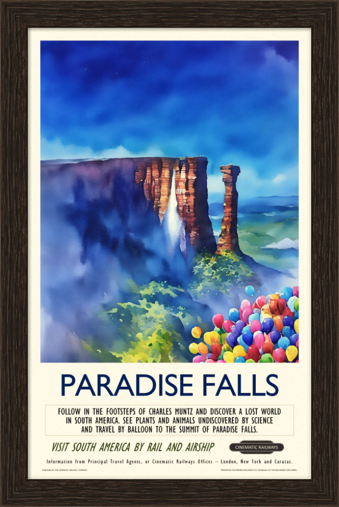 Paradise Falls  - a vintage travel poster inspired by your favourite film / movie - Cinematic Railways