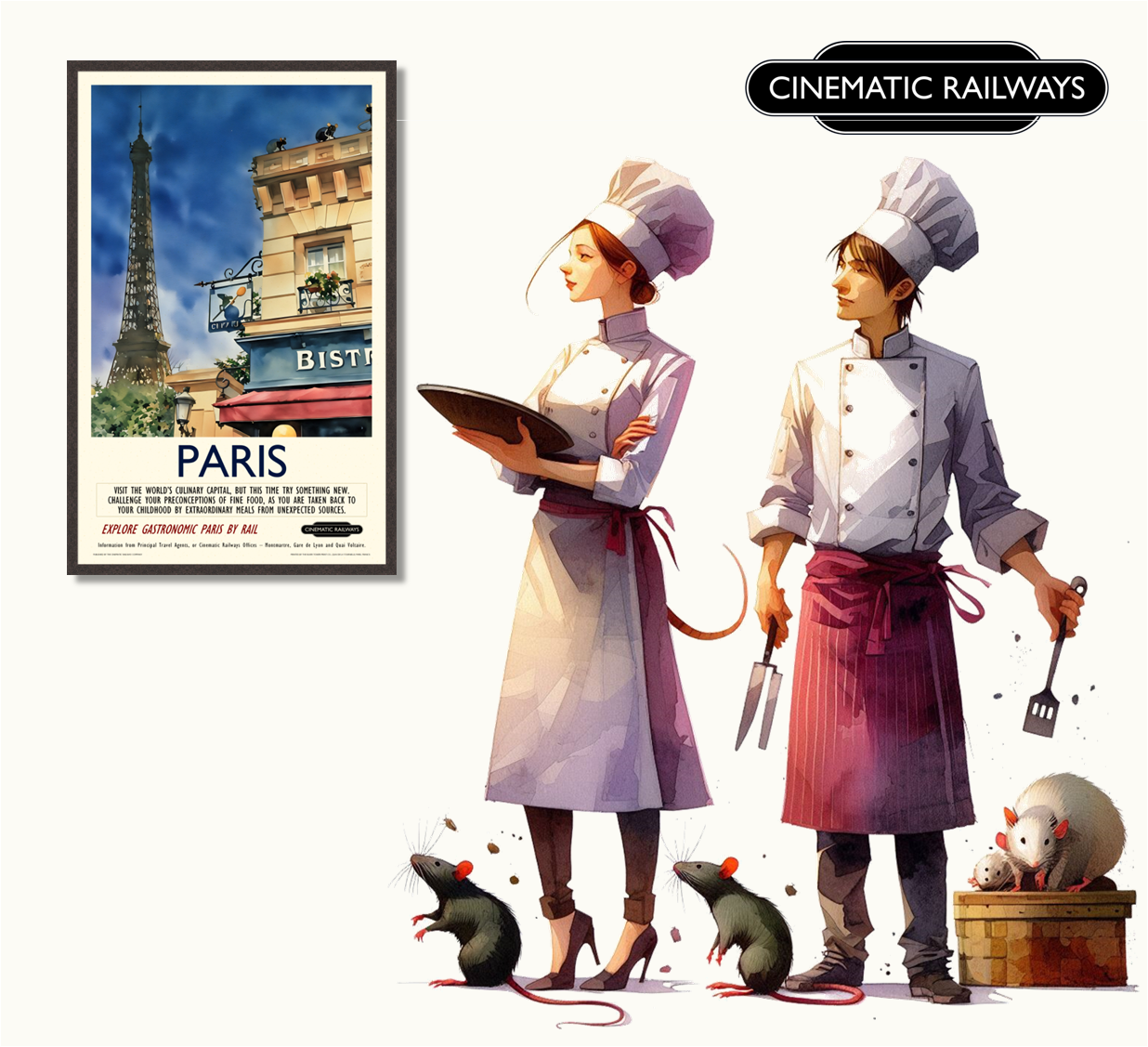 Paris  - a vintage travel poster inspired by your favourite film / movie - Cinematic Railways