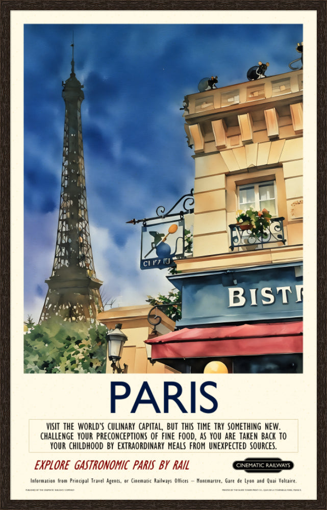 Paris  - a vintage travel poster inspired by your favourite film / movie - Cinematic Railways