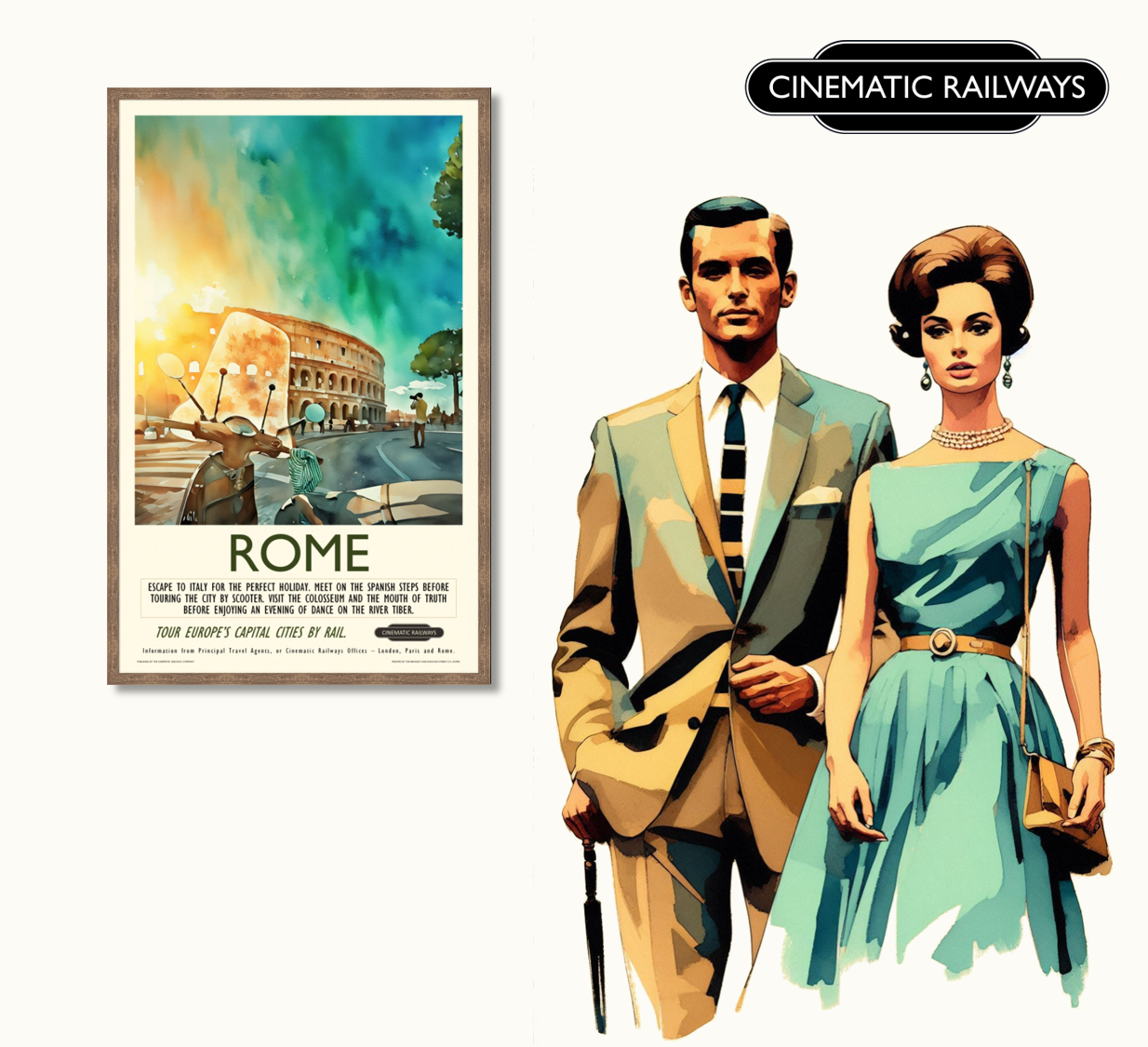 Rome  - a vintage travel poster inspired by your favourite film / movie - Cinematic Railways