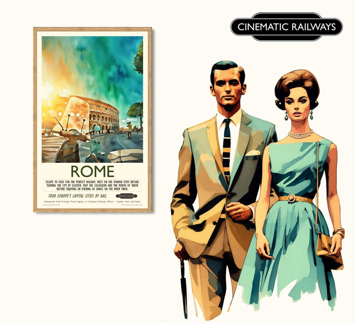 Rome  - a vintage travel poster inspired by your favourite film / movie - Cinematic Railways