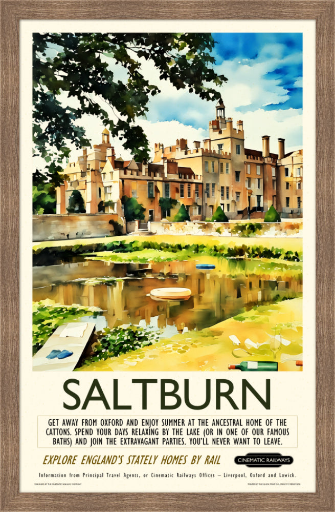 Saltburn - a vintage travel poster inspired by your favourite film / movie - Cinematic Railways