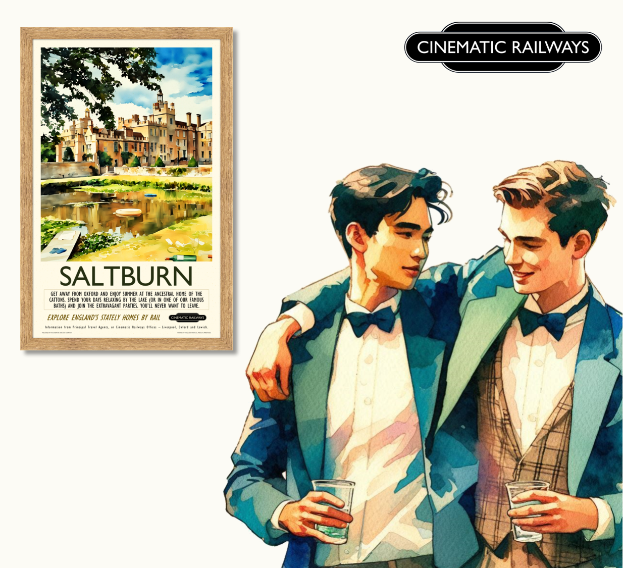 Saltburn - a vintage travel poster inspired by your favourite film / movie - Cinematic Railways