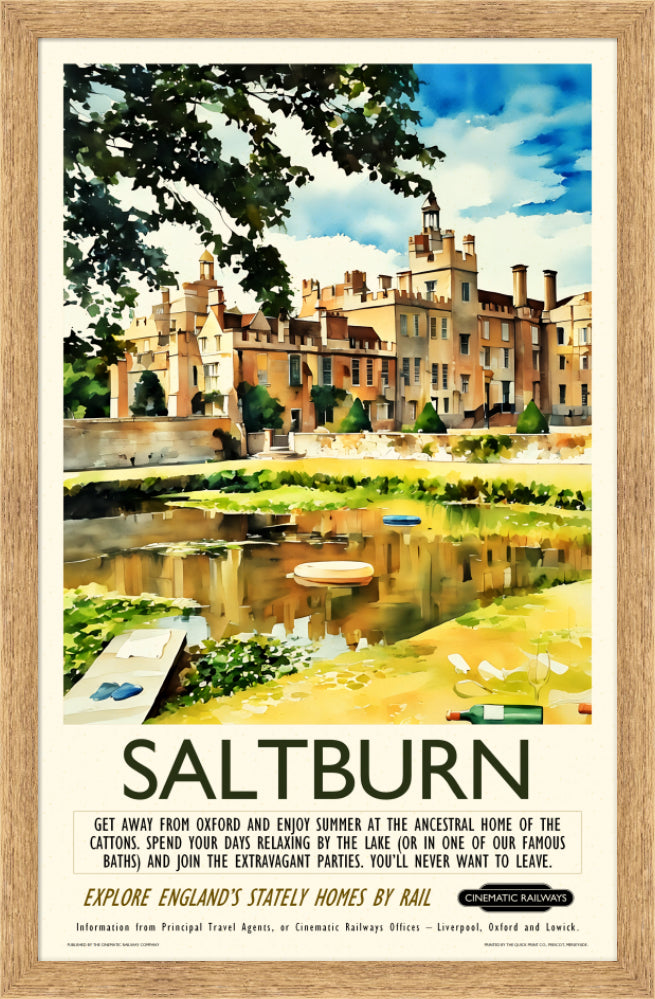 Saltburn - a vintage travel poster inspired by your favourite film / movie - Cinematic Railways