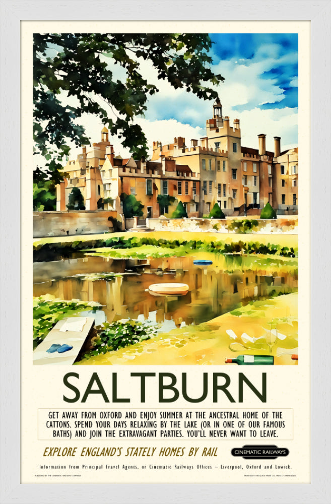 Saltburn - a vintage travel poster inspired by your favourite film / movie - Cinematic Railways