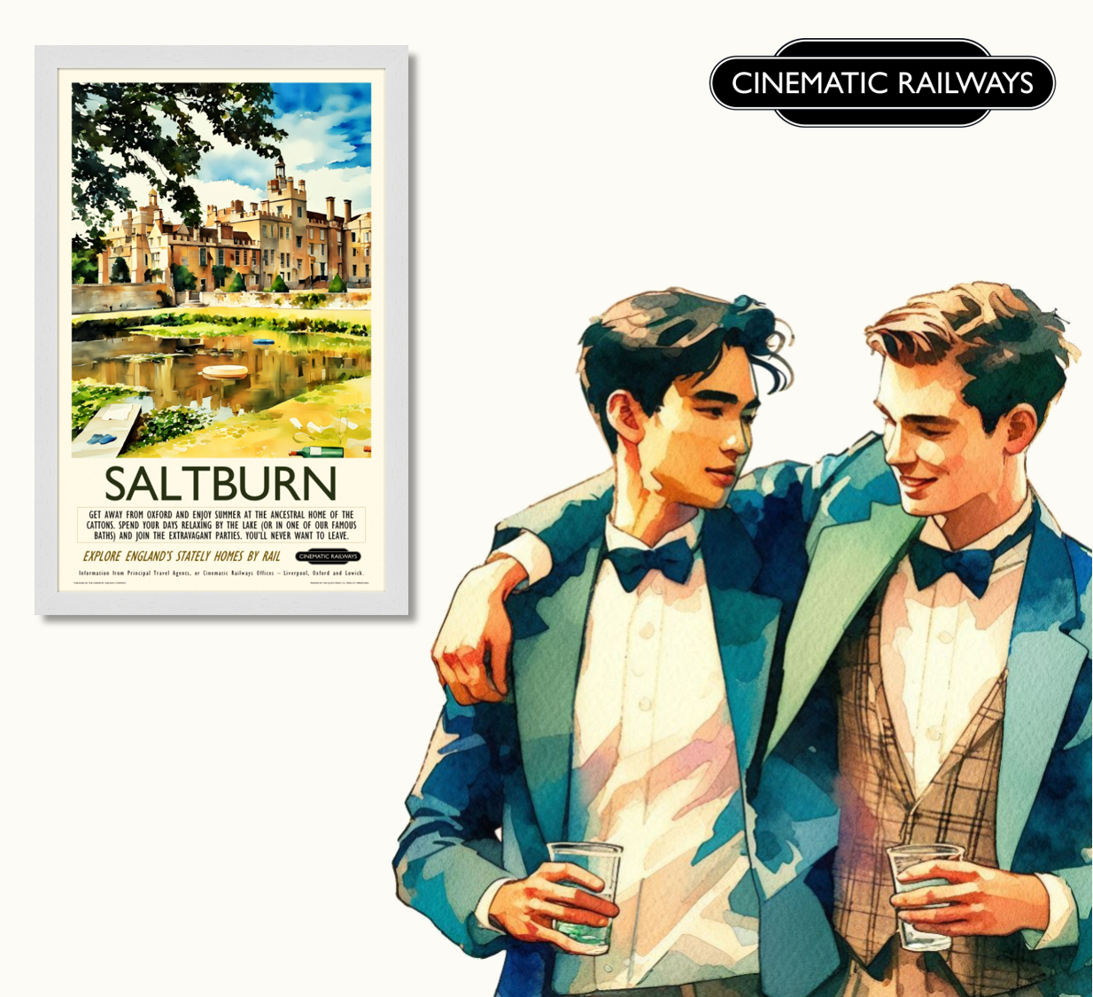 Saltburn - a vintage travel poster inspired by your favourite film / movie - Cinematic Railways