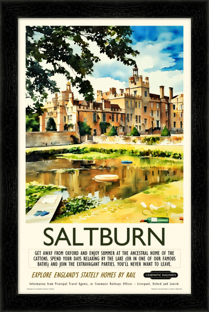 Saltburn - a vintage travel poster inspired by your favourite film / movie - Cinematic Railways