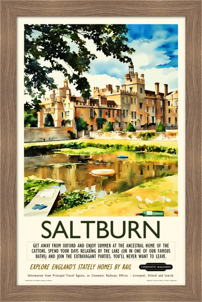 Saltburn - a vintage travel poster inspired by your favourite film / movie - Cinematic Railways