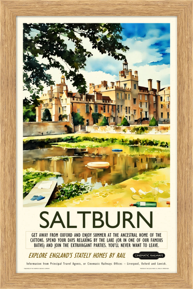 Saltburn - a vintage travel poster inspired by your favourite film / movie - Cinematic Railways