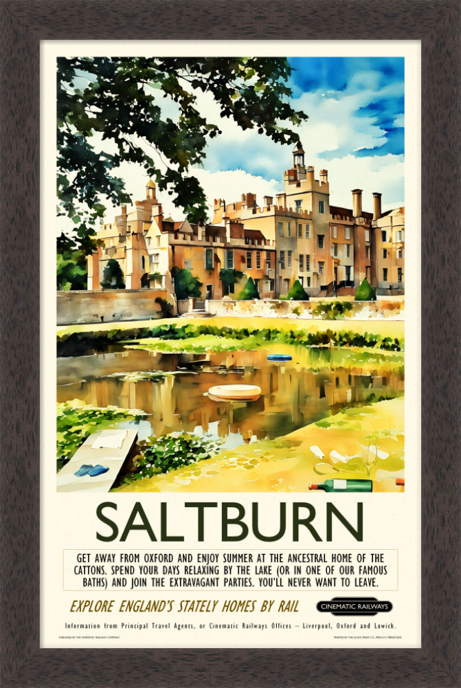 Saltburn - a vintage travel poster inspired by your favourite film / movie - Cinematic Railways